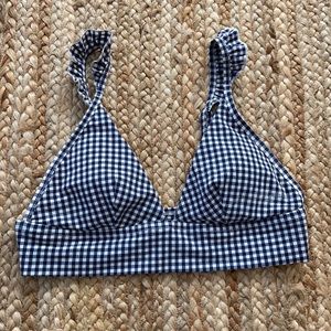 Aerie navy blue gingham ruffle strap bikini top size Medium
